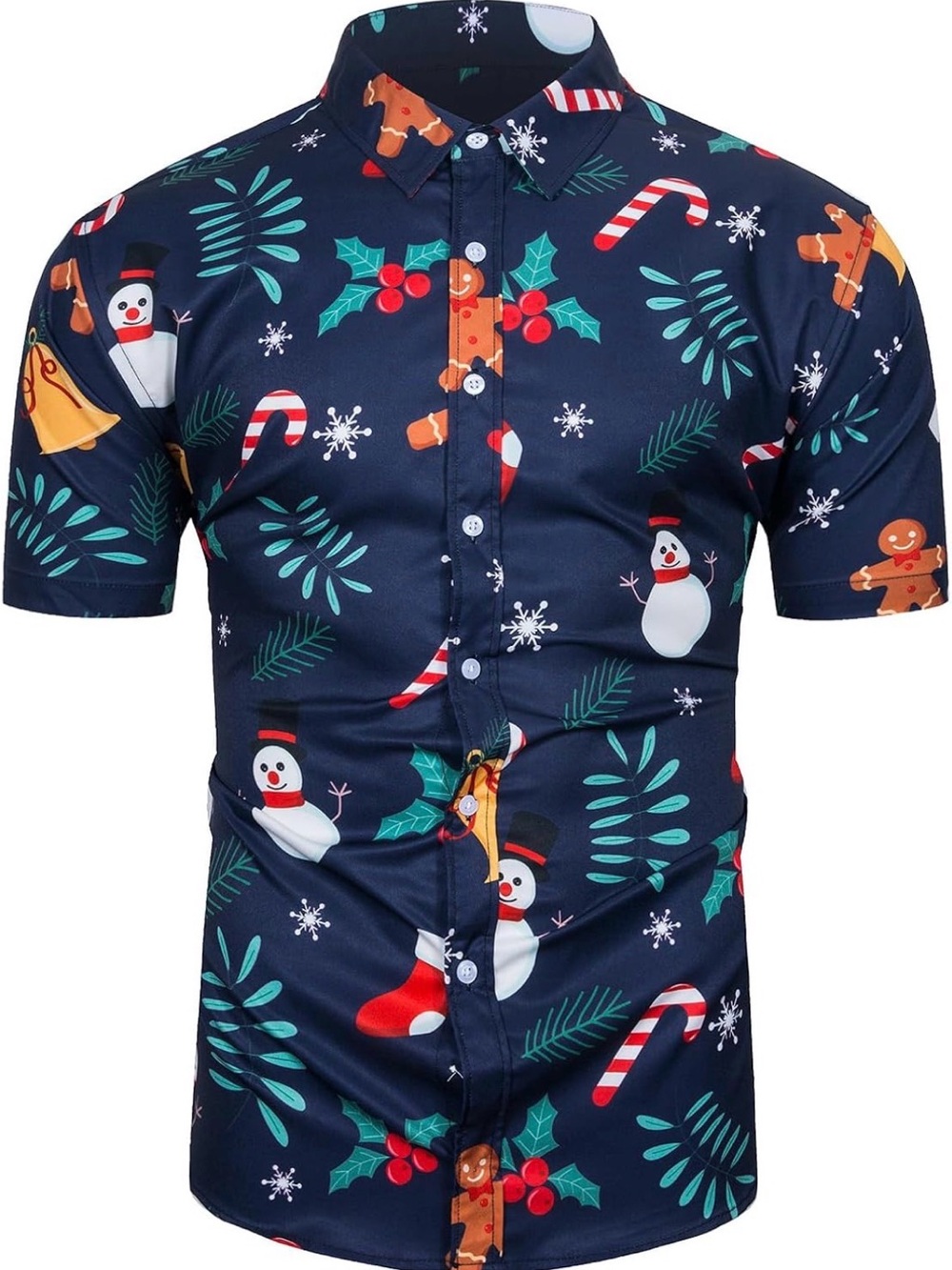 Men's Navy Christmas Print Short-Sleeve Shirt